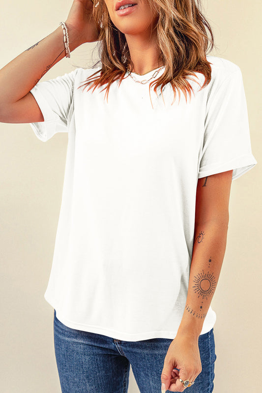 White Casual Plain Crew Neck Tee