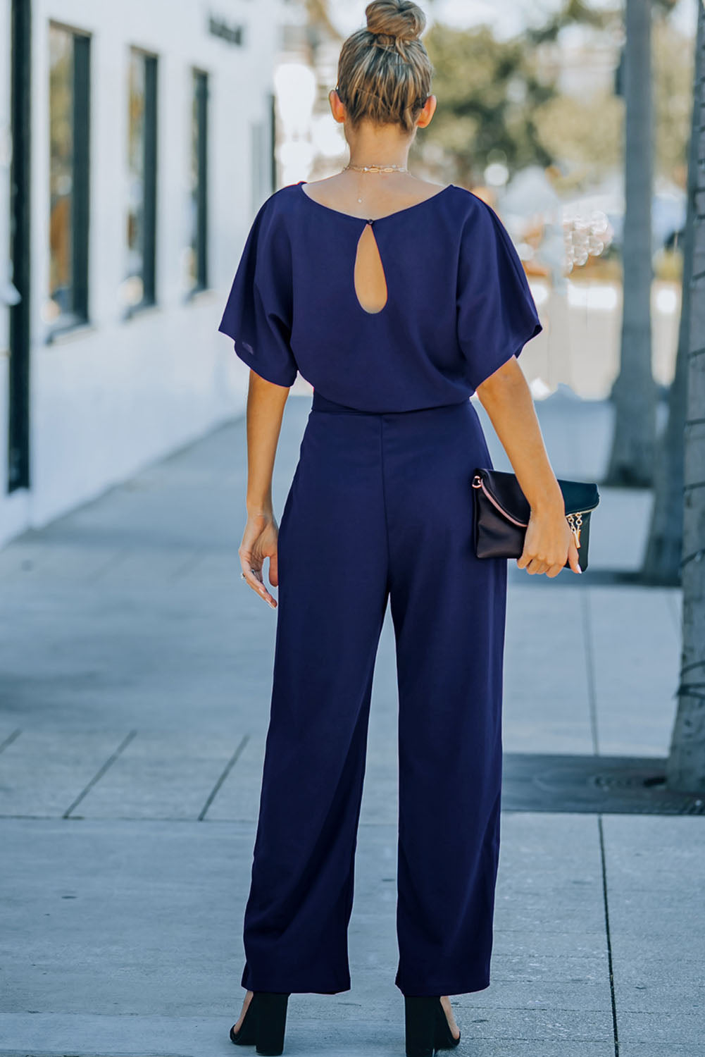 Blue Belted Wide Leg Jumpsuit