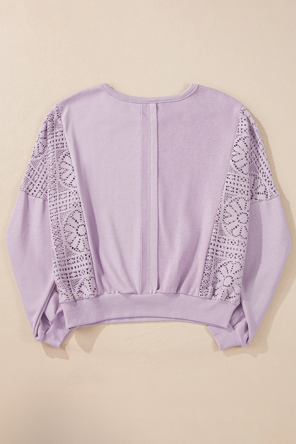 Orchid Petal Knit Crochet Exposed Seam Ribbed Trim Sweatshirt