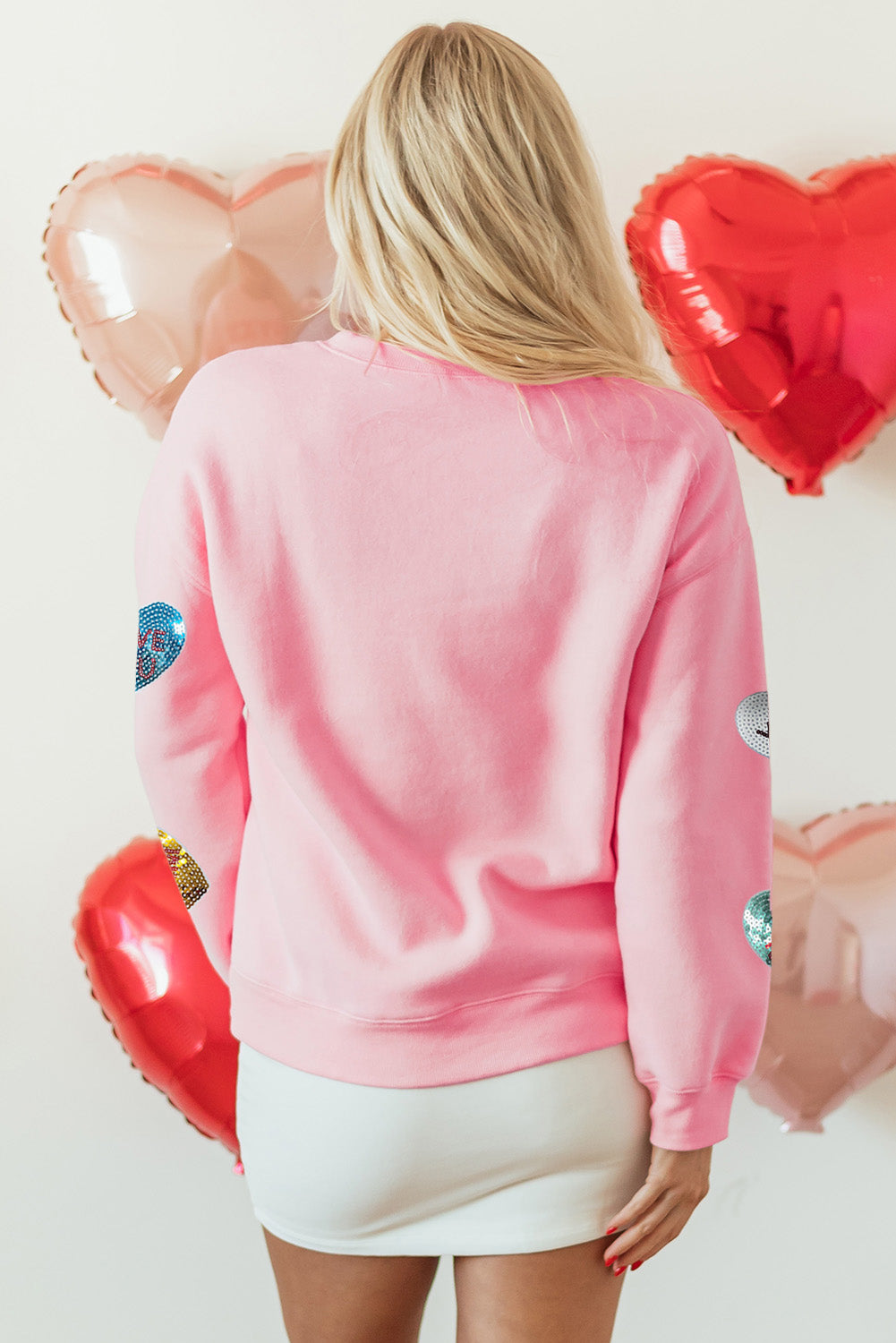 Pink Sequin Romantic Letters Heart Graphic Valentines Sweatshirt