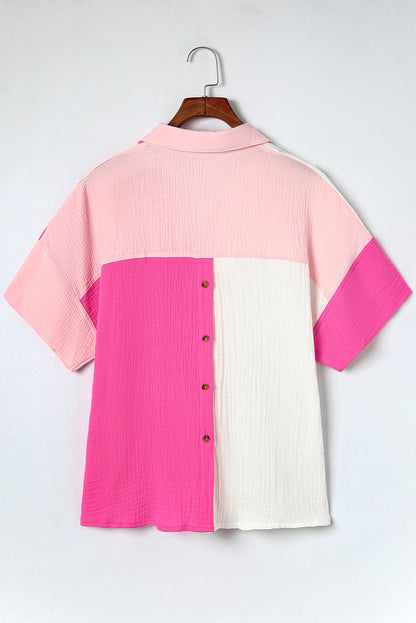 Rose Collared Neck Color Block Polo Shirt