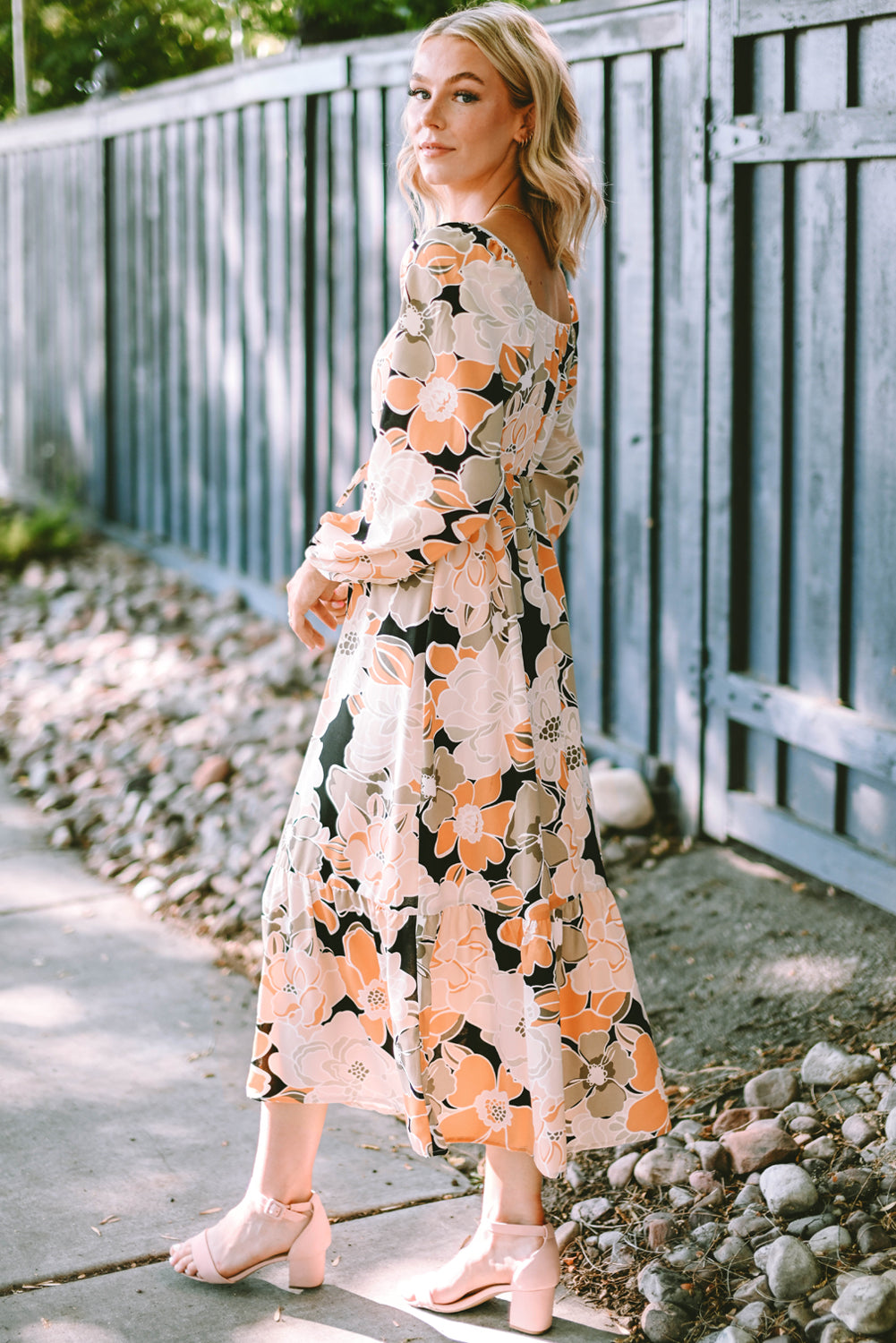 Tie Waist Puff Sleeve Bold Floral Maxi Dress