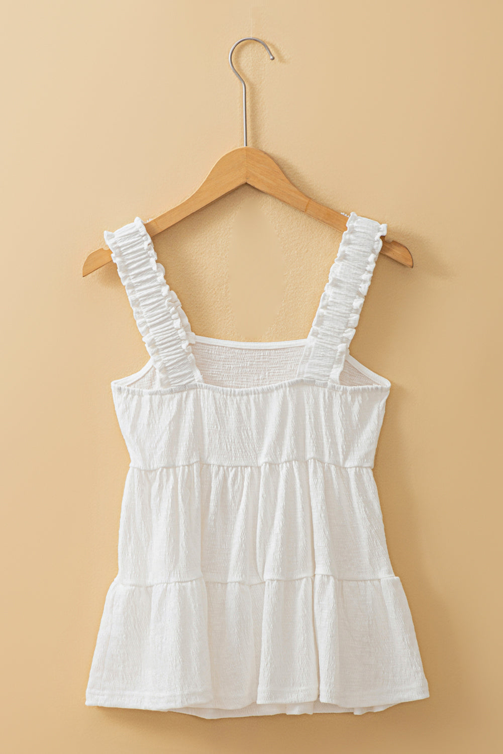 White Crinkled Ruffled Straps Peplum Babydoll Tank Top