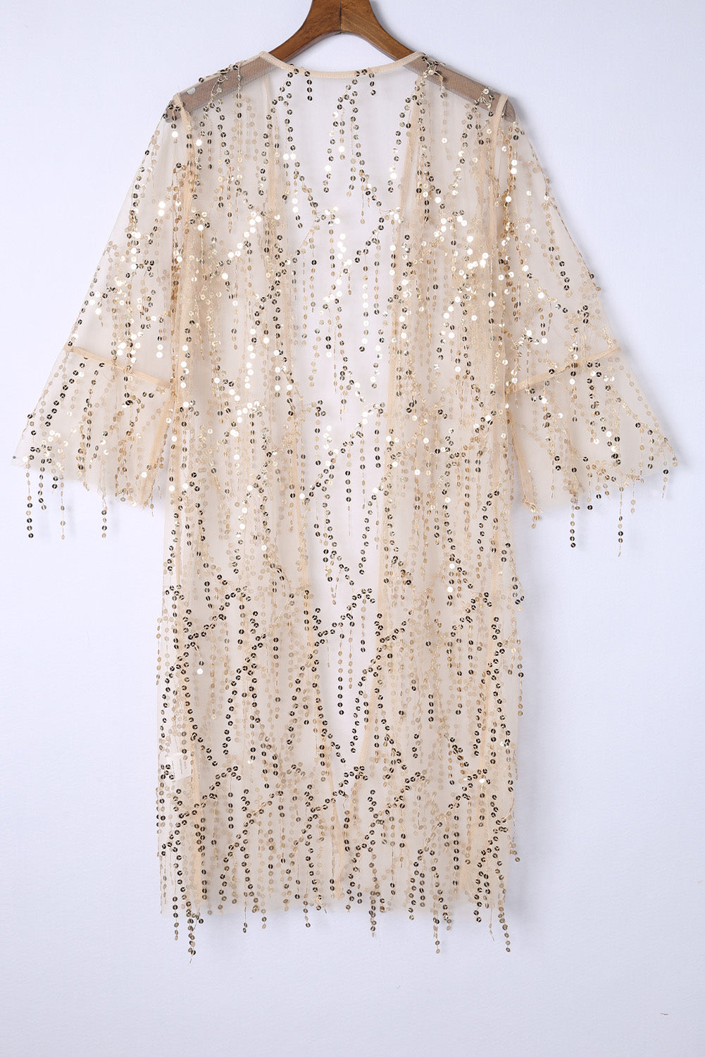 White Sequin Sheer Casual Open Front Cover Up