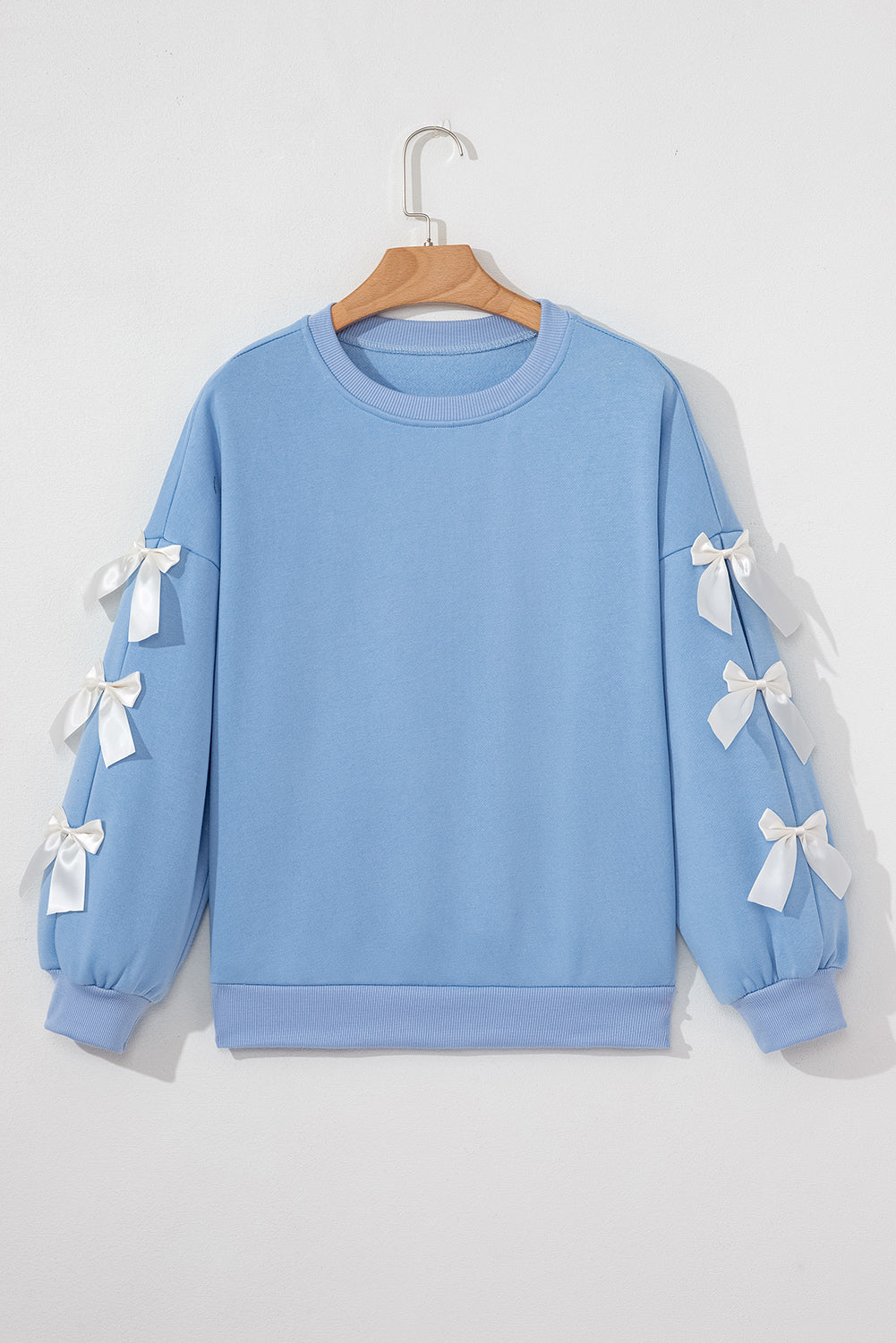 Myosotis Contrast Bow Decor Dropped Sleeve Crewneck Sweatshirt