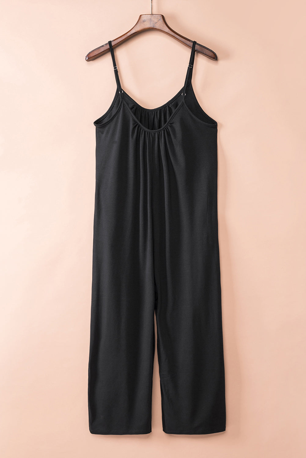 Black Spaghetti Straps Wide Leg Pocketed Jumpsuits