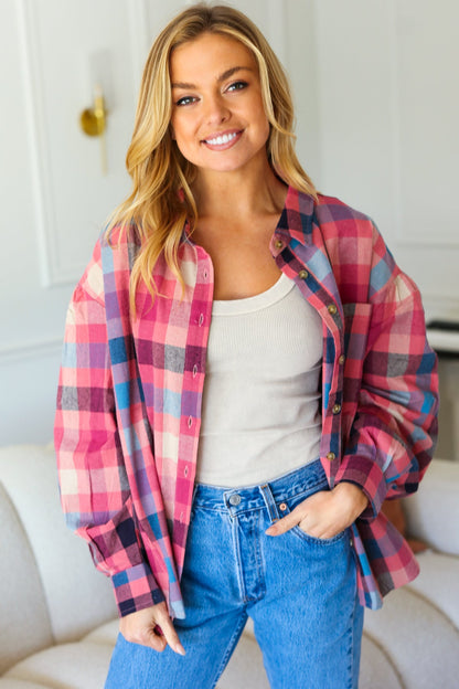 Check It Out Mauve Washed Plaid Button Up Top