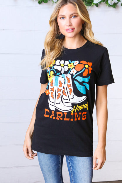 Black Cotton HOWDY DARLING Graphic Tee