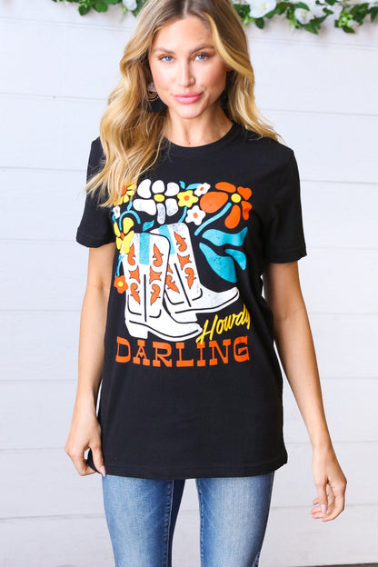 Black Cotton HOWDY DARLING Graphic Tee