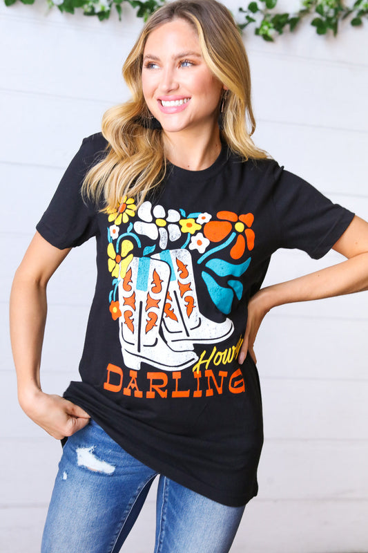 Black Cotton HOWDY DARLING Graphic Tee