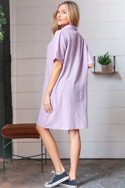 Dusty Lavender Cotton Placard Yoke Midi Dress