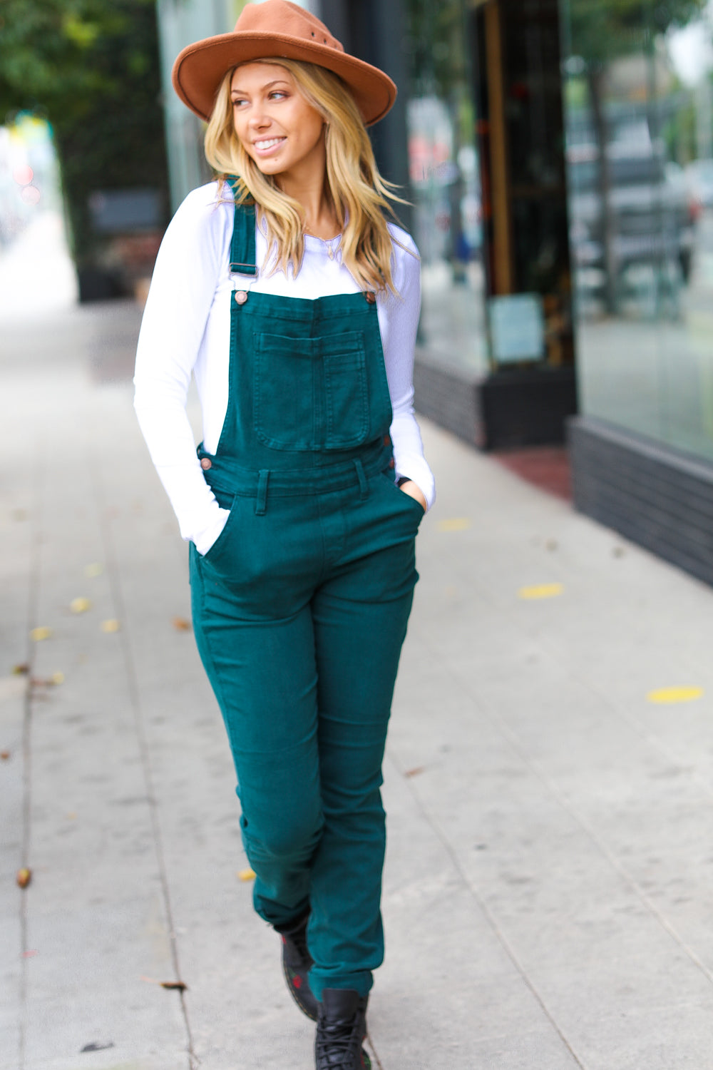 Feeling The Love Teal High Waist Denim Double Cuff Overalls