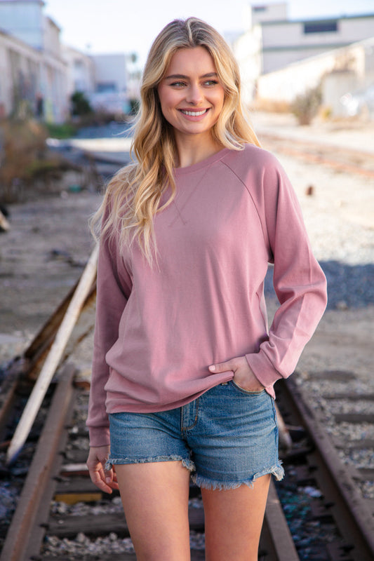 Mauve Cotton Raglan Reverse Cross Stitch Pullover