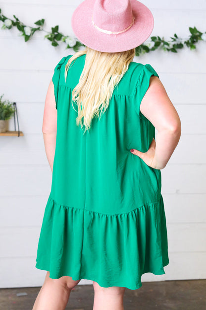 Green Yoke Poplin Woven Dress