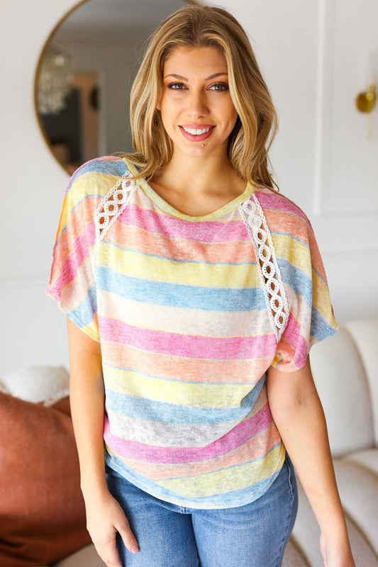 Rainbow Stripe Knit Dolman Crochet Knit Top