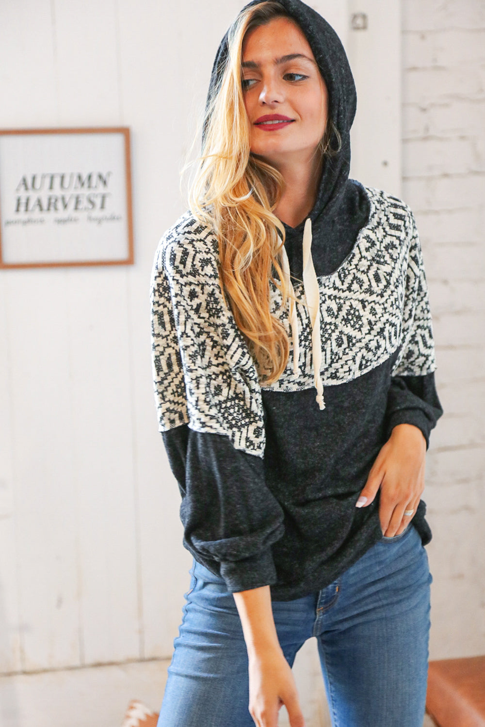 Aztec Jacquard Hacci Outseam Sweater Hoodie