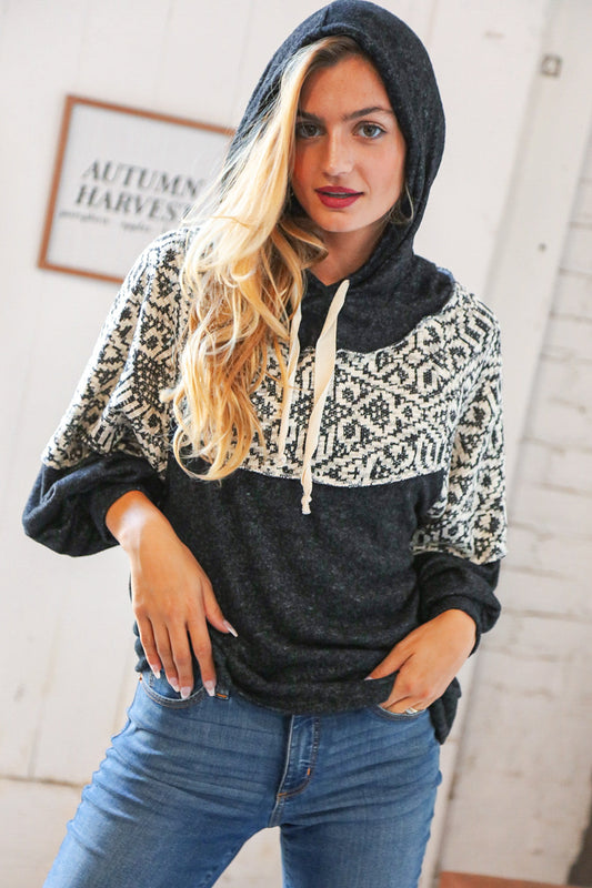 Aztec Jacquard Hacci Outseam Sweater Hoodie