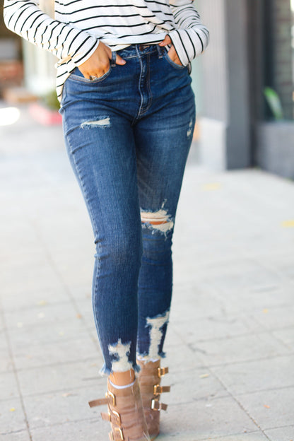 Distressed Denim High Rise Skinny Ankle Jeans