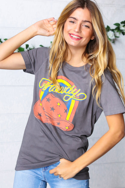 Grey Cotton Western Howdy Cowboy Graphic Tee