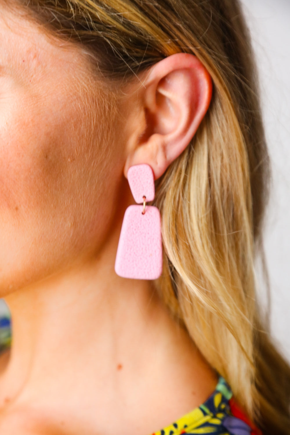 Pink Rectangle Geometric Dangle Earrings