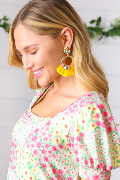 Canary Boho Rhinestone Tassel Gold Drop Earrings