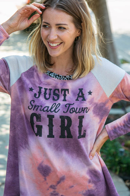 Small Town Girl Graphic Tie Dye Raglan Top