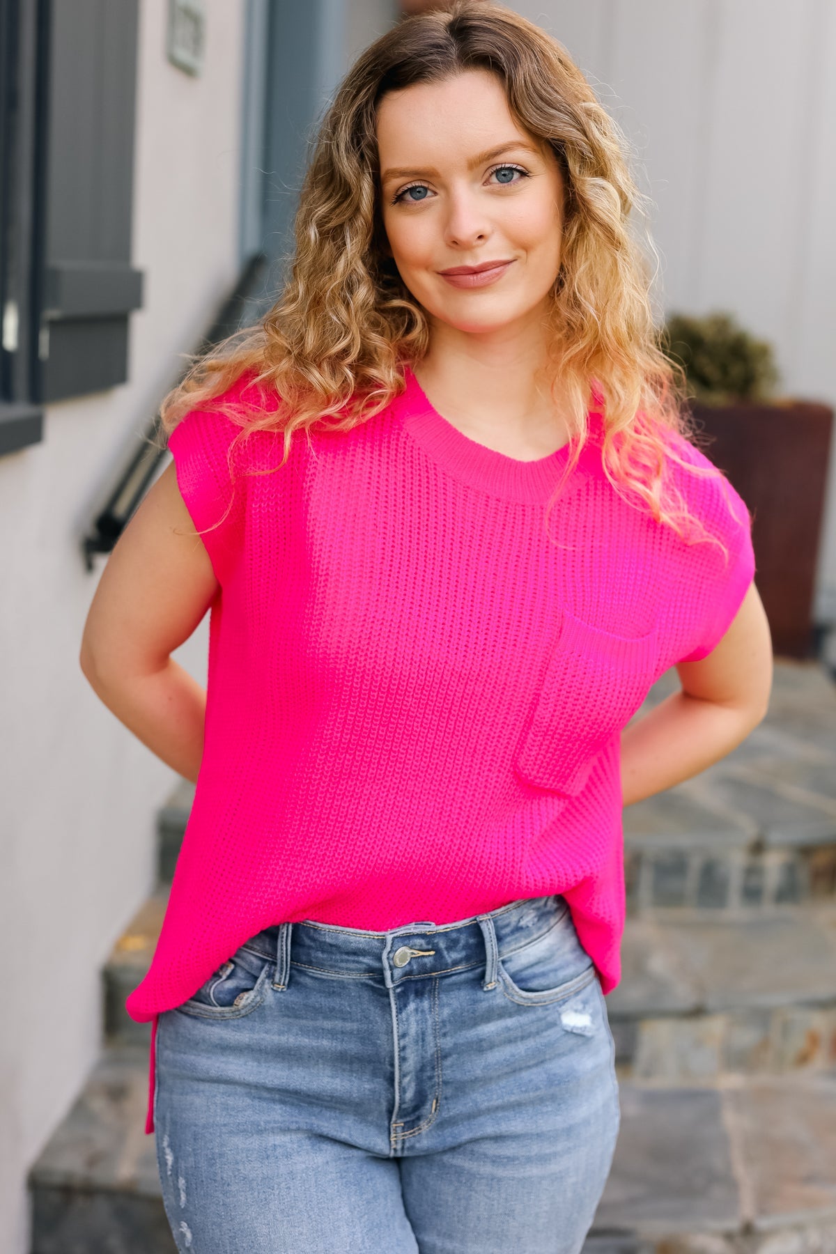 Best In Bold Hot Pink Dolman Ribbed Knit Sweater Top