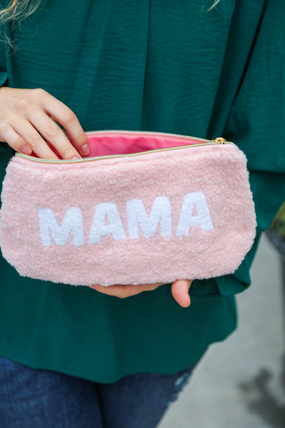 Blush "Mama" Sherpa Zipper Bag