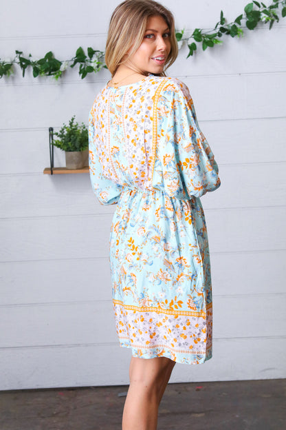 Light Blue Boho Challis Surplice Pocketed Dress