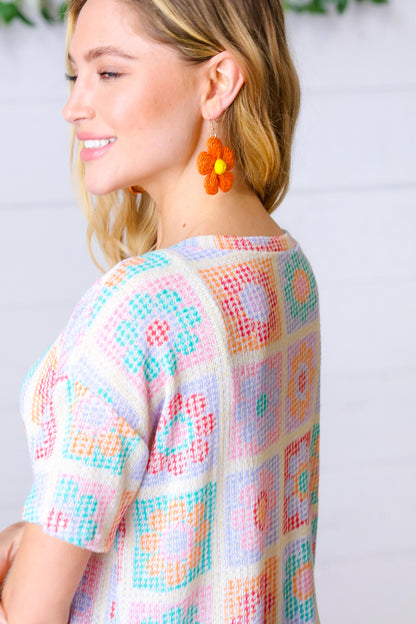 Creamsicle Handwoven Straw Flower Dangle Earrings