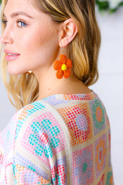 Creamsicle Handwoven Straw Flower Dangle Earrings