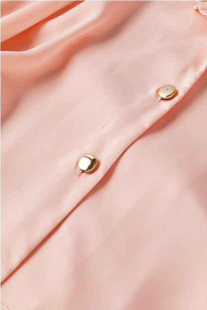 Pink Frilled Lapel Collar Button-Up Puff Sleeve Shirt