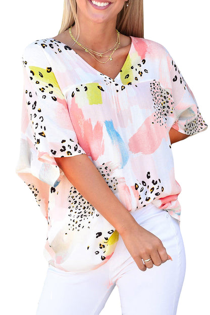 Animal Watercolor Mixed Print Loose Top