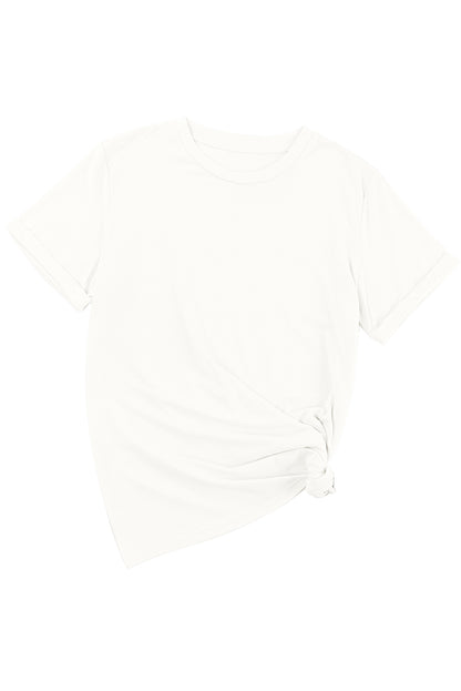 White Casual Plain Crew Neck Tee