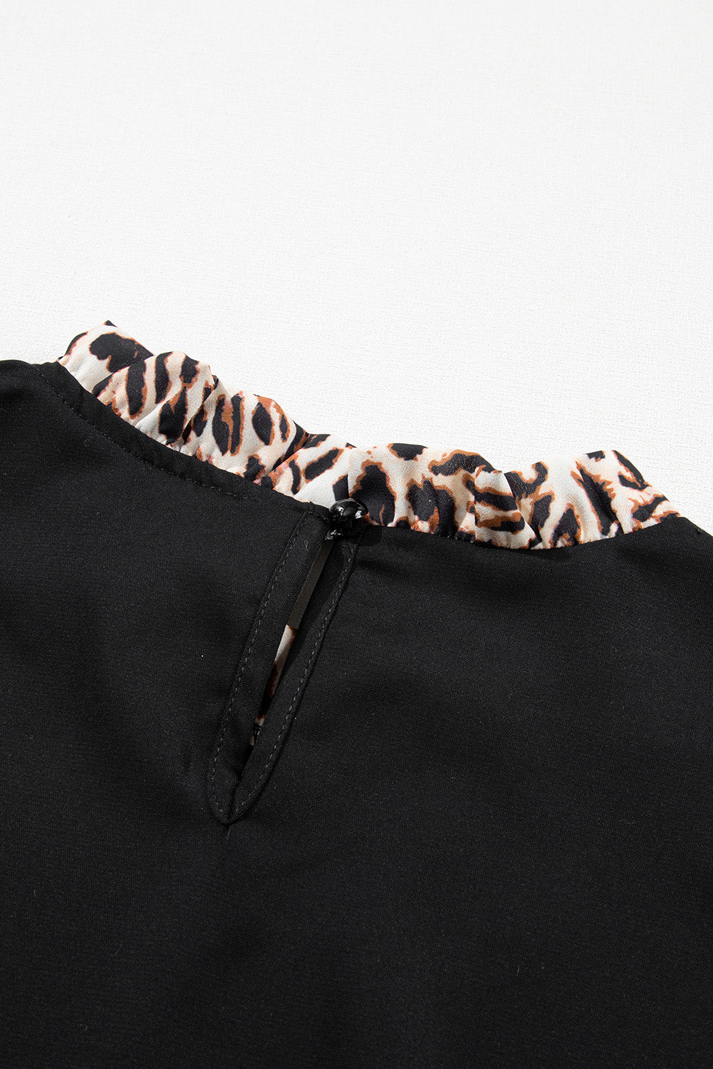 Black Contrast Leopard Print Lantern Sleeve Blouse