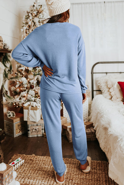 Red Casual Long Sleeve Pullover & Joggers Pajamas Set