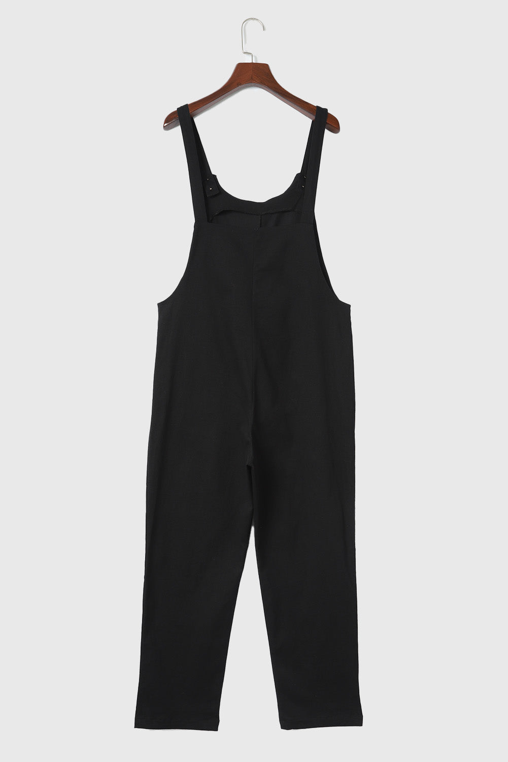 Black Button Straps Pocketed Cropped Jumpsuit