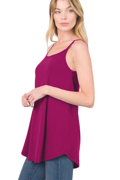 Pitaya Pink Spaghetti Strap V-Neck Flowy Tunic Tank Top