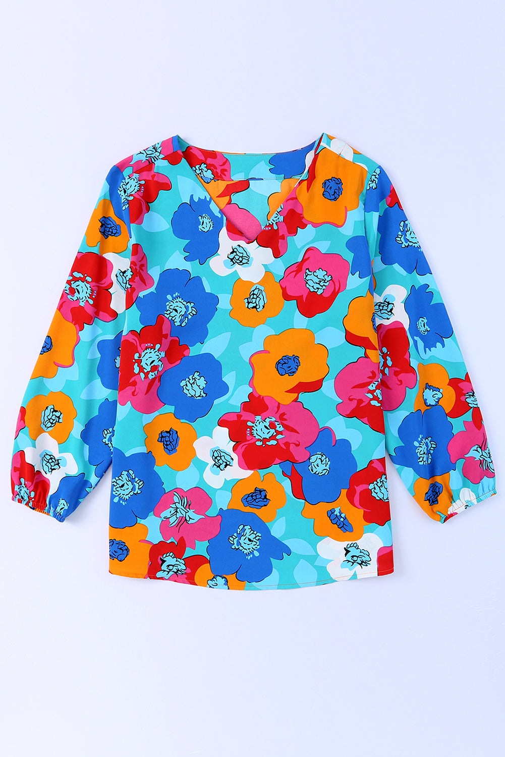 Multicolor Floral Print V Neck 3/4 Sleeve Blouse