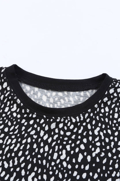 Black Cheetah Print O-neck Short Sleeve T Shirt