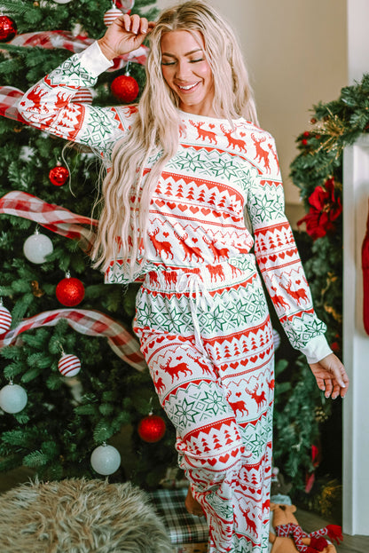 White Christmas Print Pullover and Pants Lounge Set