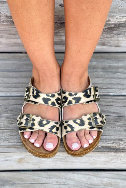 Leopard PU Leather Square Buckle Sandals