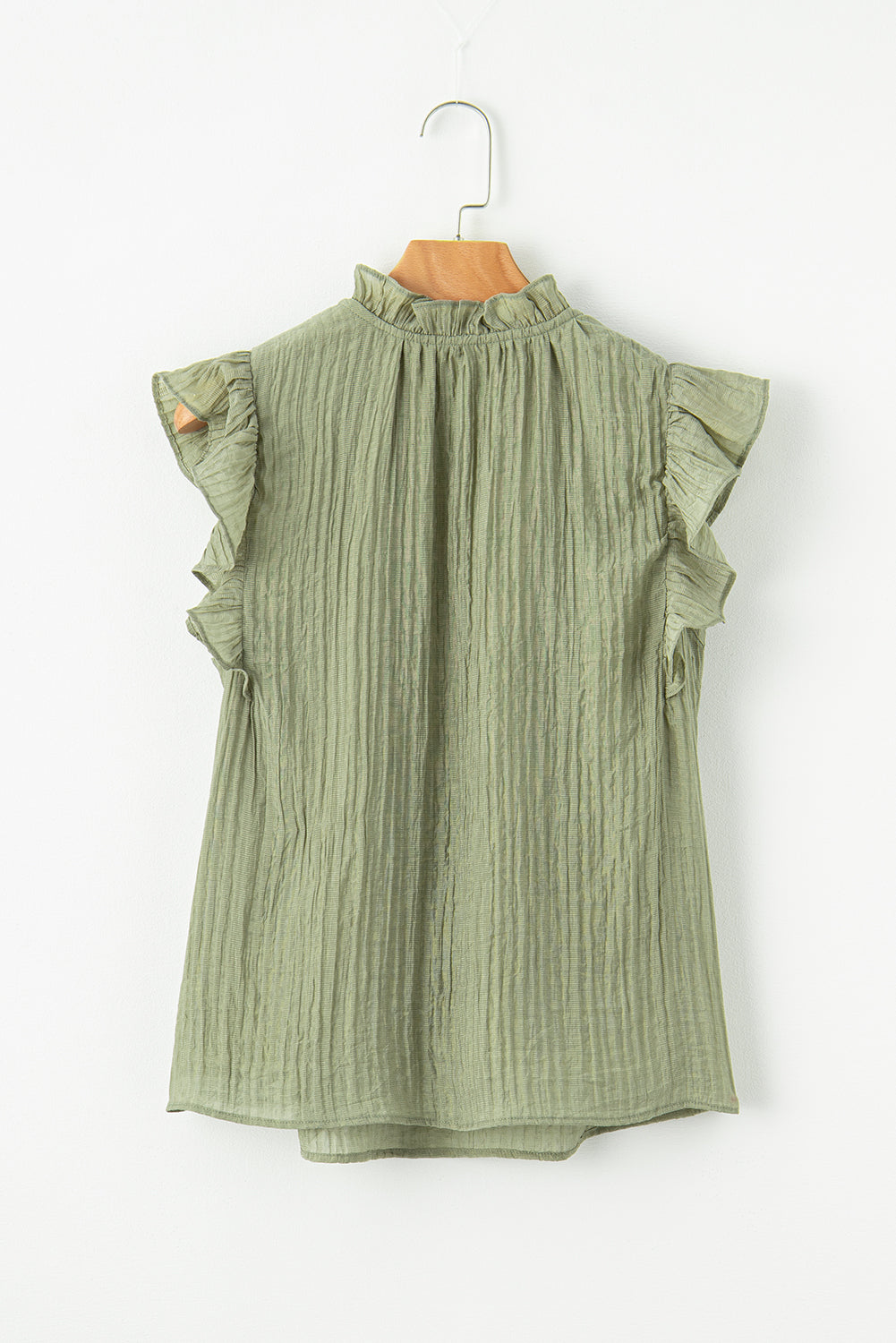 Meadow Mist Green V Neck Flutter Sleeve Textured Blouse