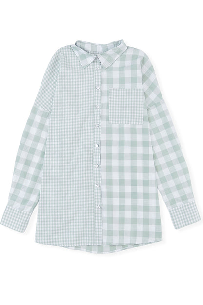 Green Mix Checked Patchwork Long Sleeve Shirt