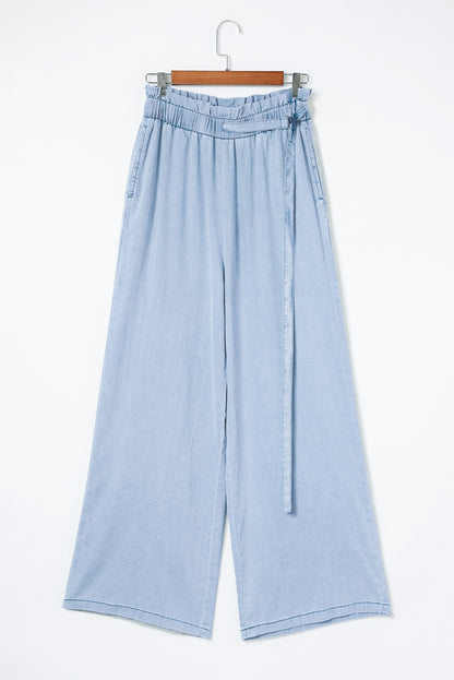 Sky Blue High Waist Pocketed Wide Leg Tencel Jeans