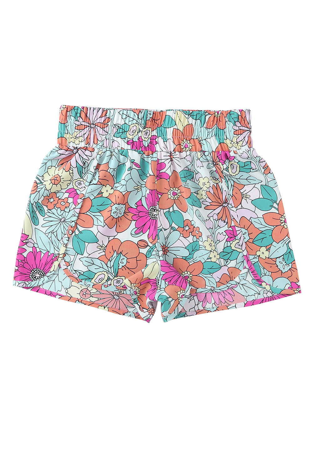 Multicolor Geometric Elastic High Waisted Shorts for Women