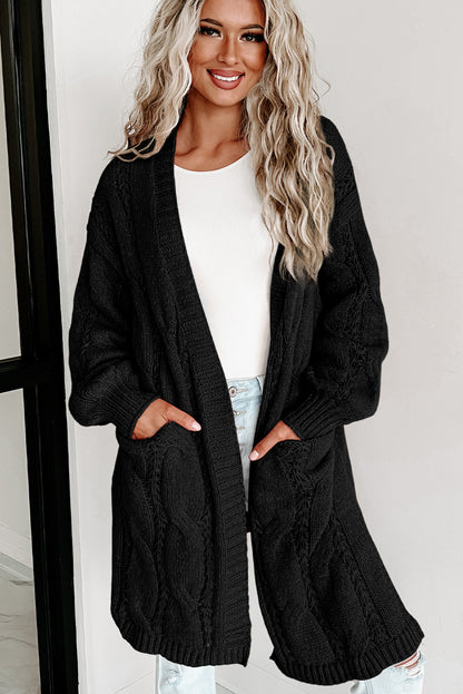 Red Ribbed Trim Hollow Knit Side Slits Cardigan