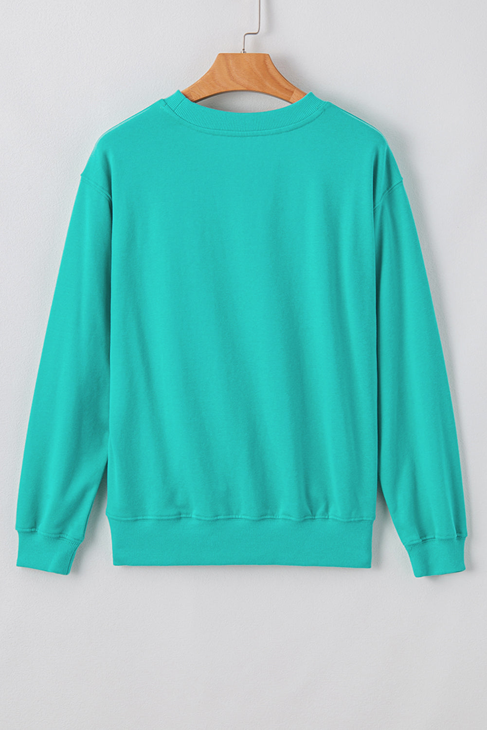 Aruba Blue Plain Drop Shoulder Crewneck Pullover Sweatshirt