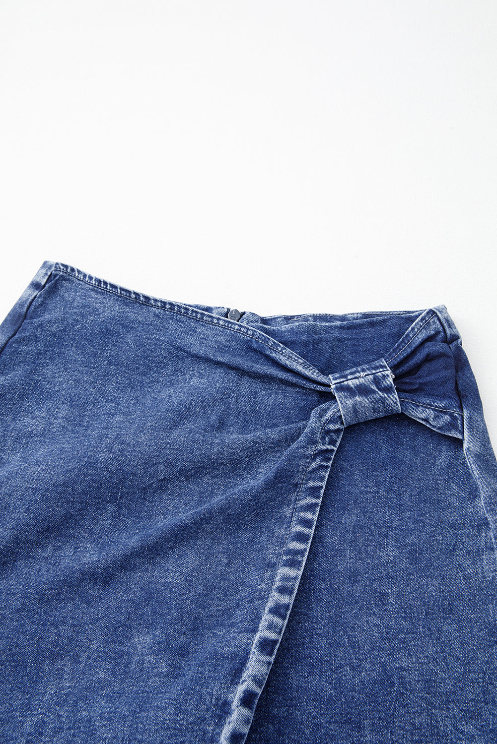 Sail Blue Acid Wash Asymmetric Twisted Wrapped Zipped Denim Skort