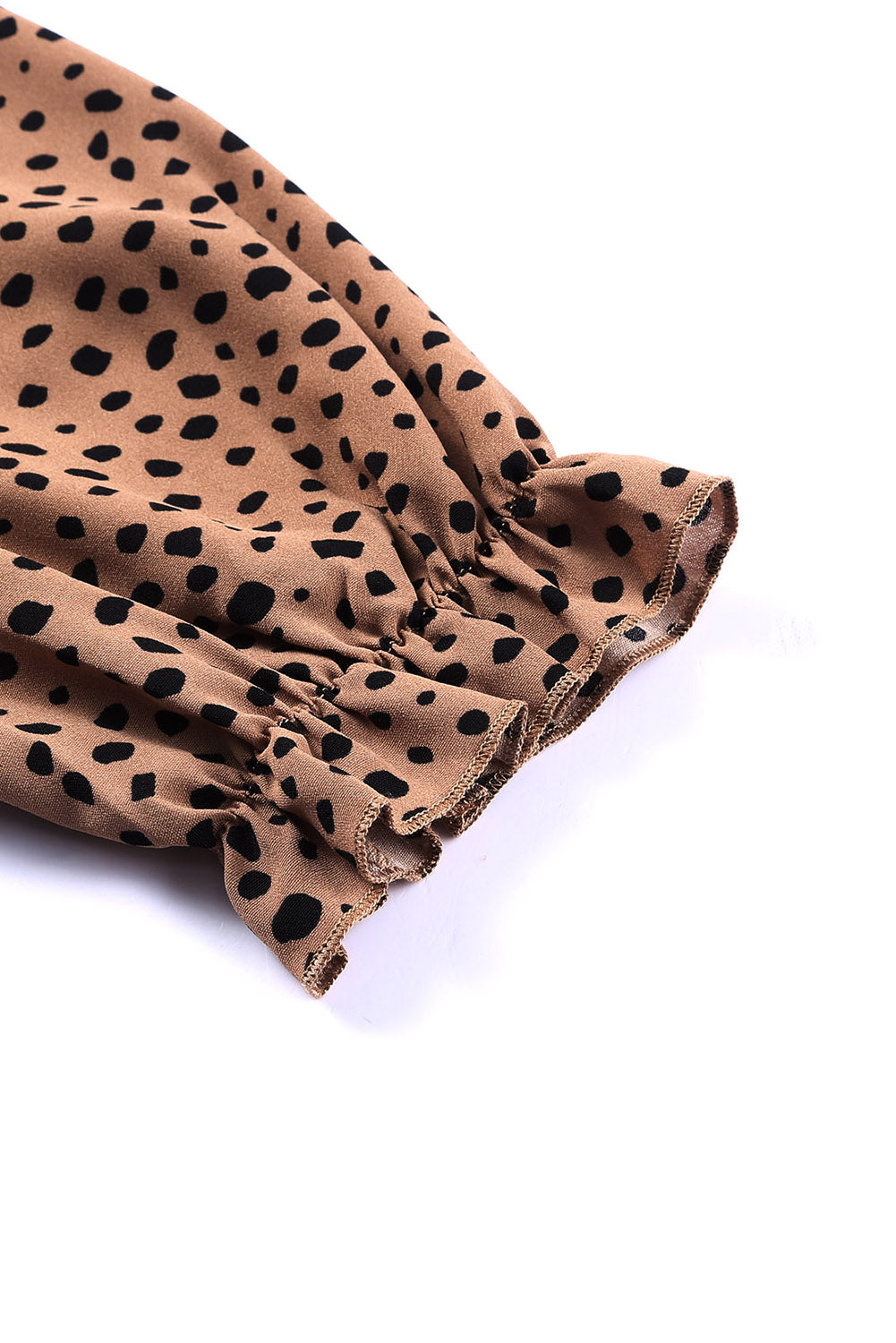 Brown Frilled Neck 3/4 Sleeves Cheetah Blouse